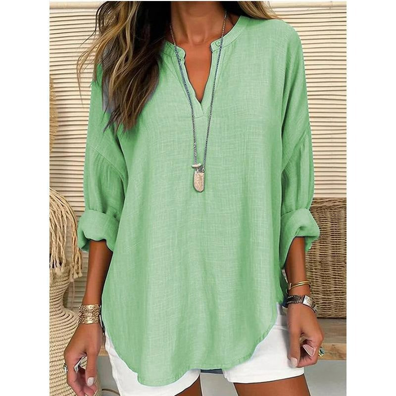 👕Women’s Casual Solid V-Neck Blouse– Effortless Everyday Smart Casual Top✨