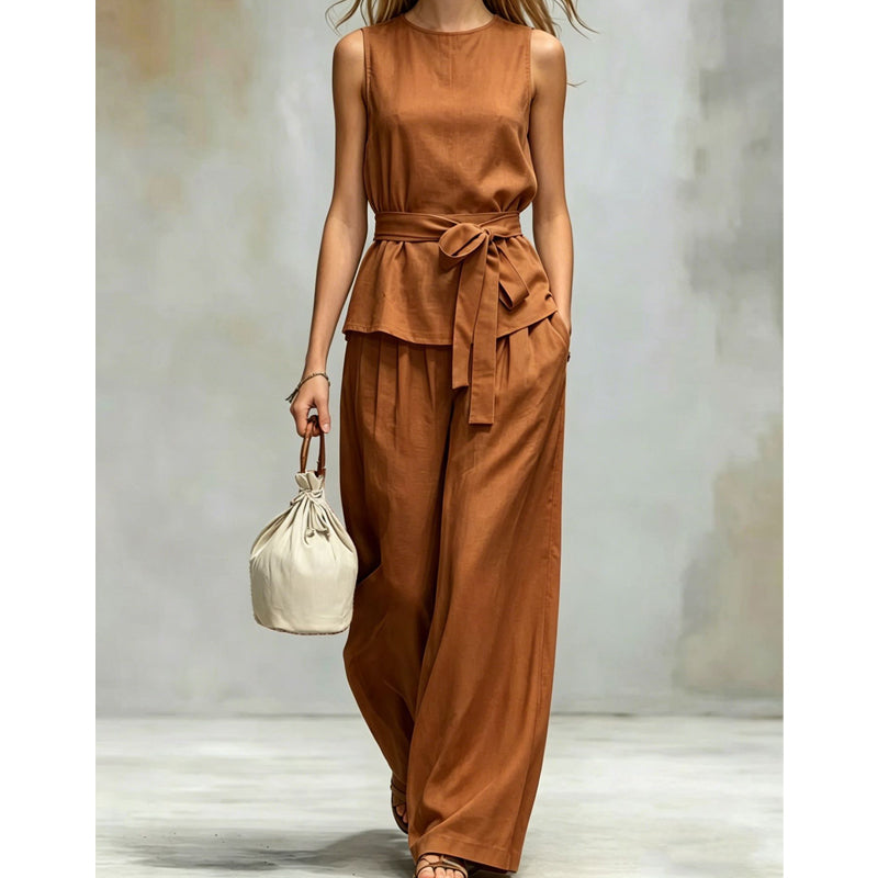 ⌛Limited-time offer-Sleeveless Wide-Leg Pants Set with Belt