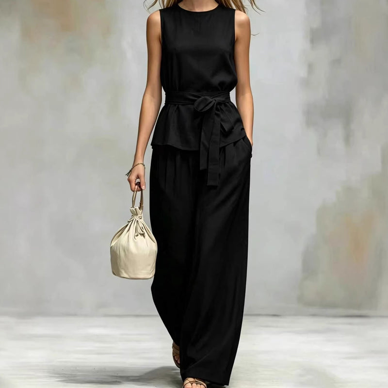 ⌛Limited-time offer-Sleeveless Wide-Leg Pants Set with Belt
