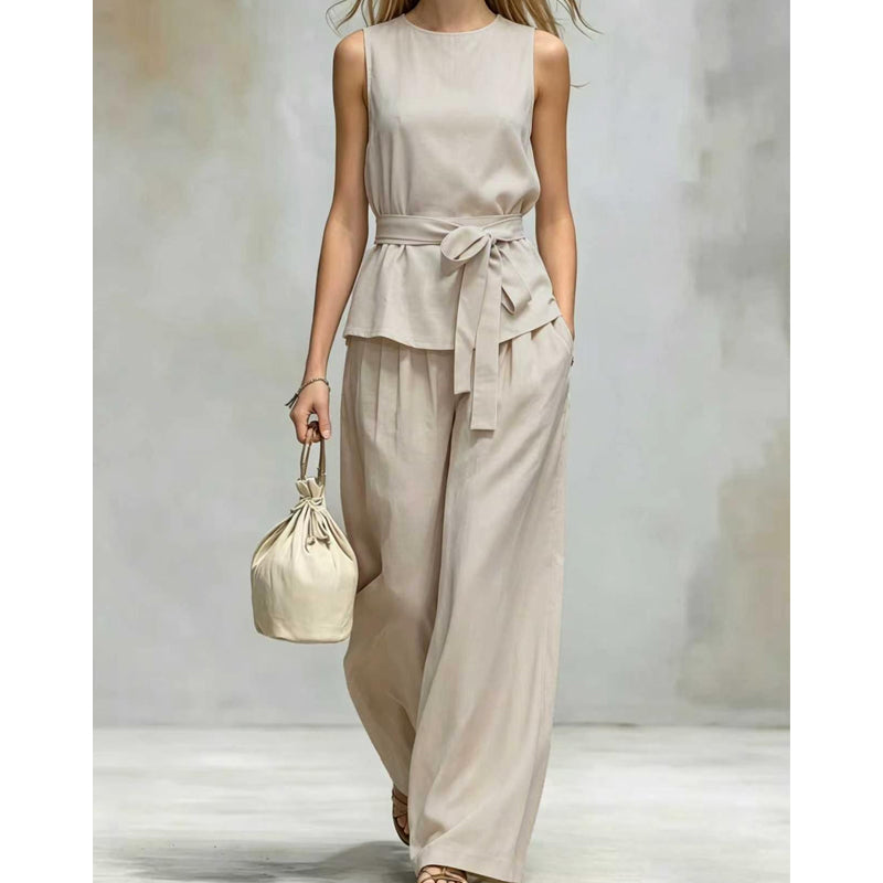 ⌛Limited-time offer-Sleeveless Wide-Leg Pants Set with Belt