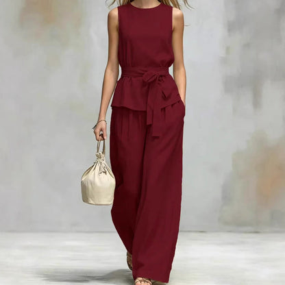 ⌛Limited-time offer-Sleeveless Wide-Leg Pants Set with Belt