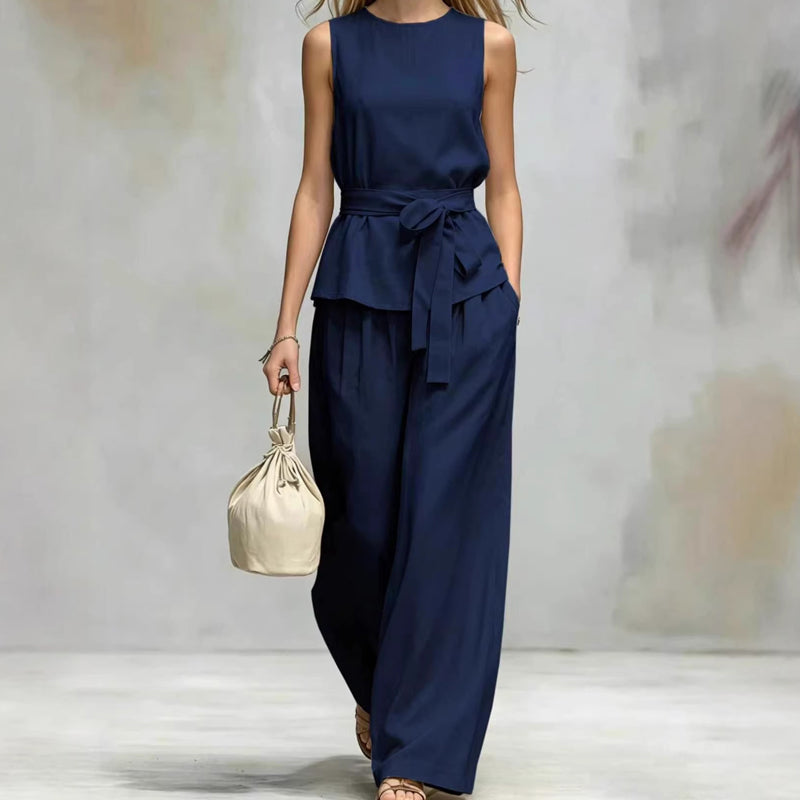 ⌛Limited-time offer-Sleeveless Wide-Leg Pants Set with Belt