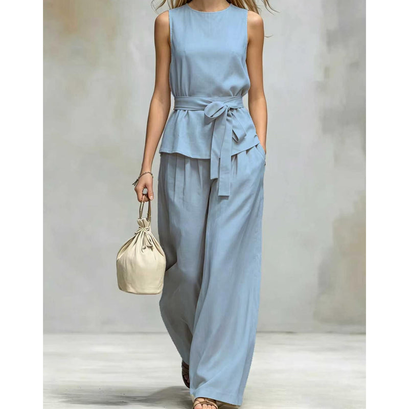 ⌛Limited-time offer-Sleeveless Wide-Leg Pants Set with Belt