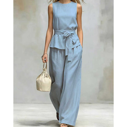 ⌛Limited-time offer-Sleeveless Wide-Leg Pants Set with Belt