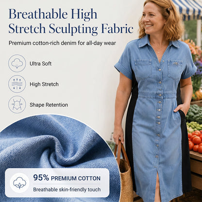Denim Dress Slimming Contrast Color Midi Dress