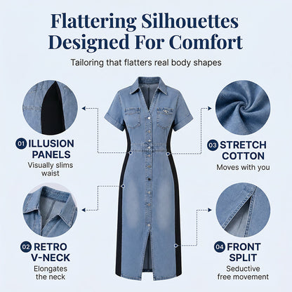 Denim Dress Slimming Contrast Color Midi Dress