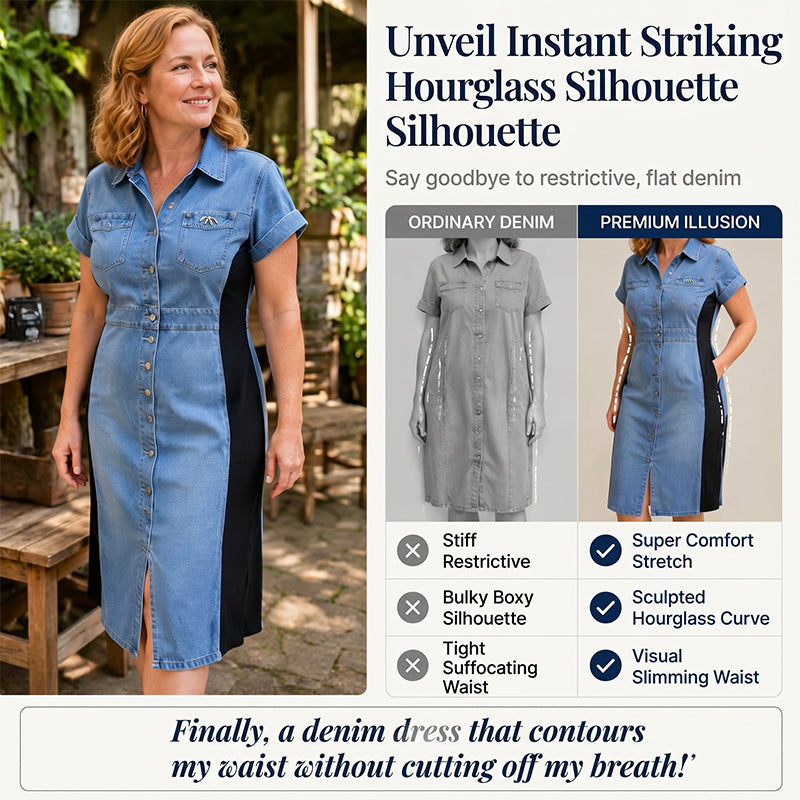 Denim Dress Slimming Contrast Color Midi Dress