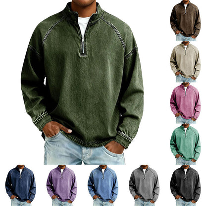 👕Men's Vintage-Wash Half-Zip Pullover– Casual Street Style Sweatshirt ✨