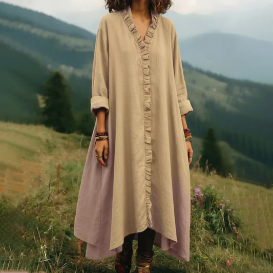 ⌛Limited-time offer-V-Neck Ruffle Trim Loose Maxi Dress