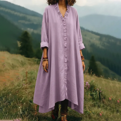 ⌛Limited-time offer-V-Neck Ruffle Trim Loose Maxi Dress