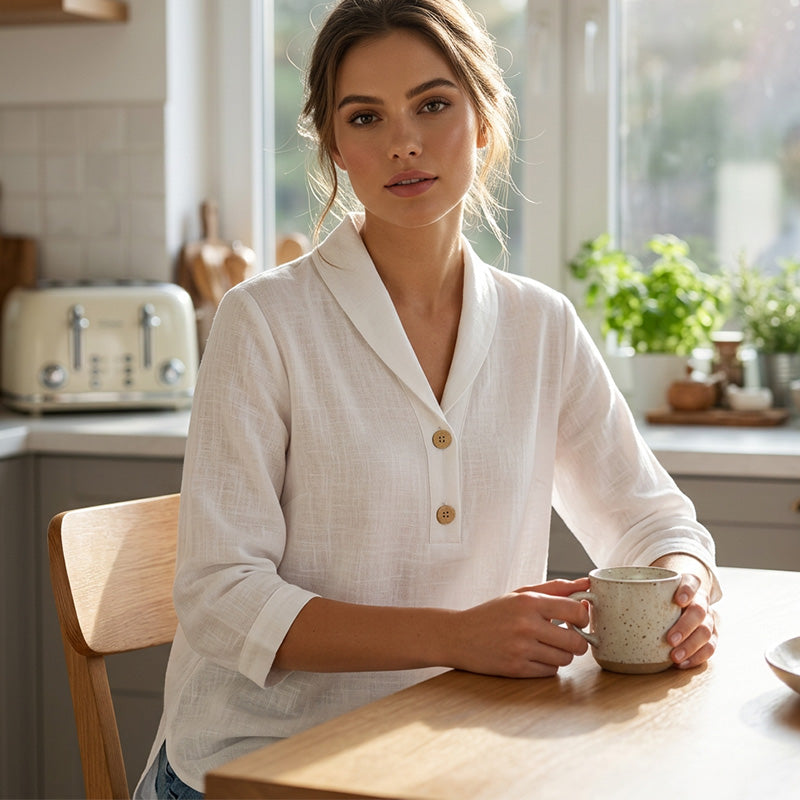 ⌛Limited-time offer-Women's Shawl Collar Button Front Blouse