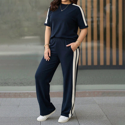 Women's Casual Contrast Stripe 2-Piece Set