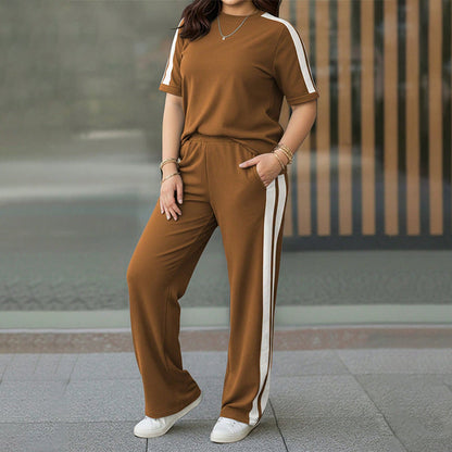Women's Casual Contrast Stripe 2-Piece Set