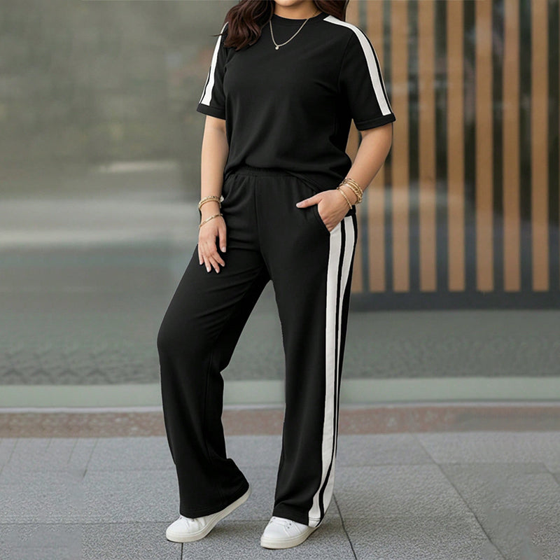 Women's Casual Contrast Stripe 2-Piece Set