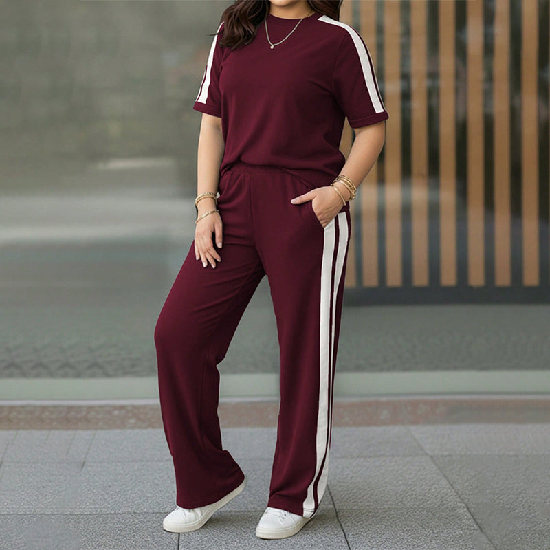 Women's Casual Contrast Stripe 2-Piece Set