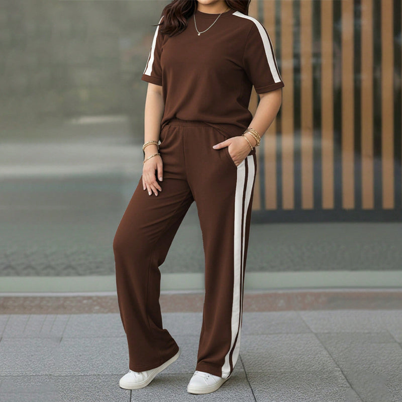 Women's Casual Contrast Stripe 2-Piece Set