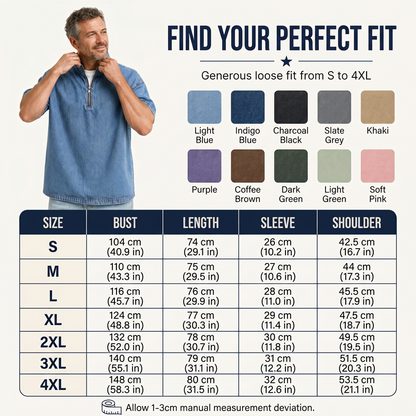 Men's Vintage Denim Half-Zip T-Shirt