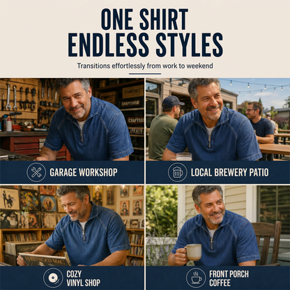 Men's Vintage Denim Half-Zip T-Shirt