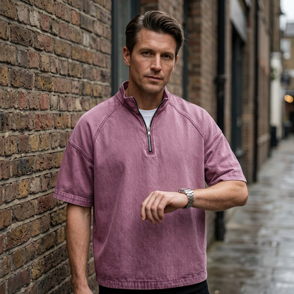 Men's Vintage Denim Half-Zip T-Shirt
