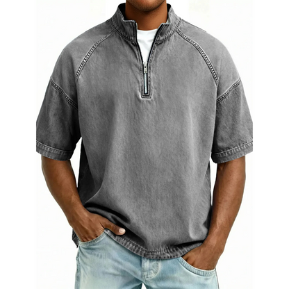 Men's Vintage Denim Half-Zip T-Shirt