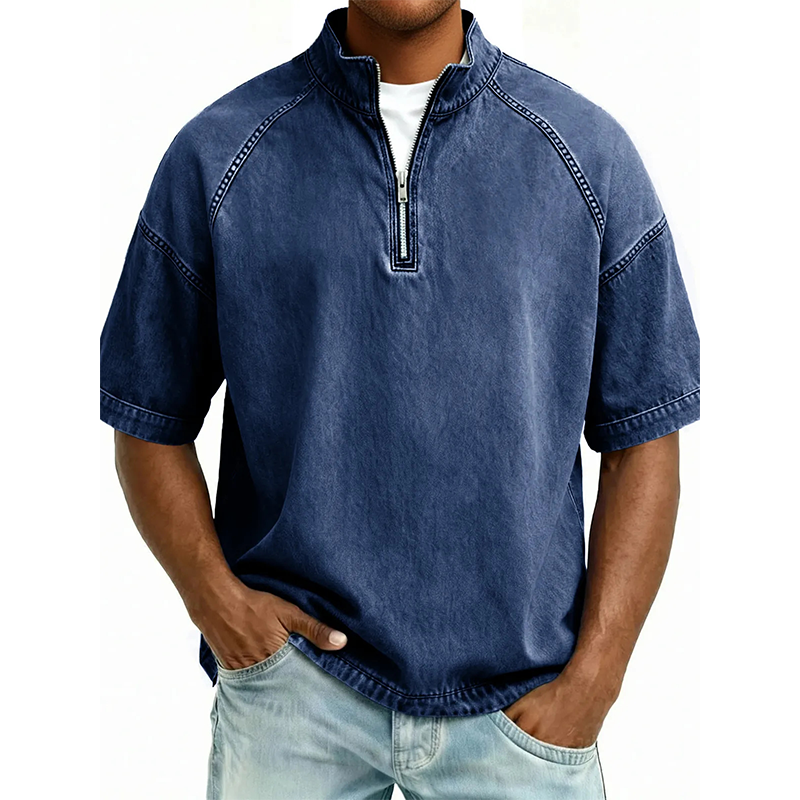 Men's Vintage Denim Half-Zip T-Shirt