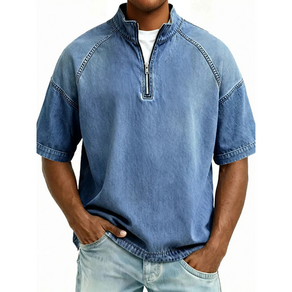 Men's Vintage Denim Half-Zip T-Shirt