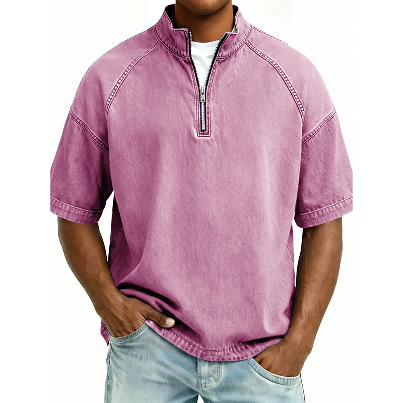 Men's Vintage Denim Half-Zip T-Shirt