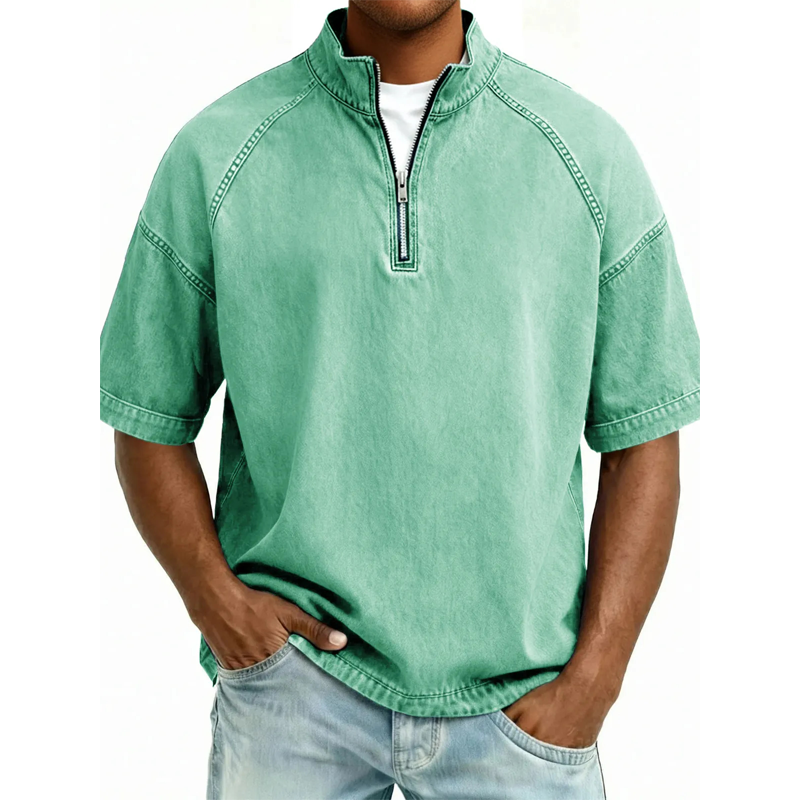 Men's Vintage Denim Half-Zip T-Shirt