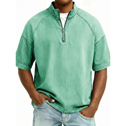 Men's Vintage Denim Half-Zip T-Shirt
