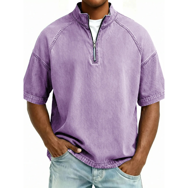 Men's Vintage Denim Half-Zip T-Shirt