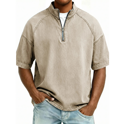 Men's Vintage Denim Half-Zip T-Shirt