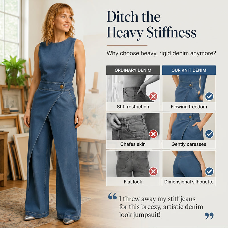 ⌛Limited-time offer-Women's Sleeveless Asymmetric Wrap Denim Jumpsuit