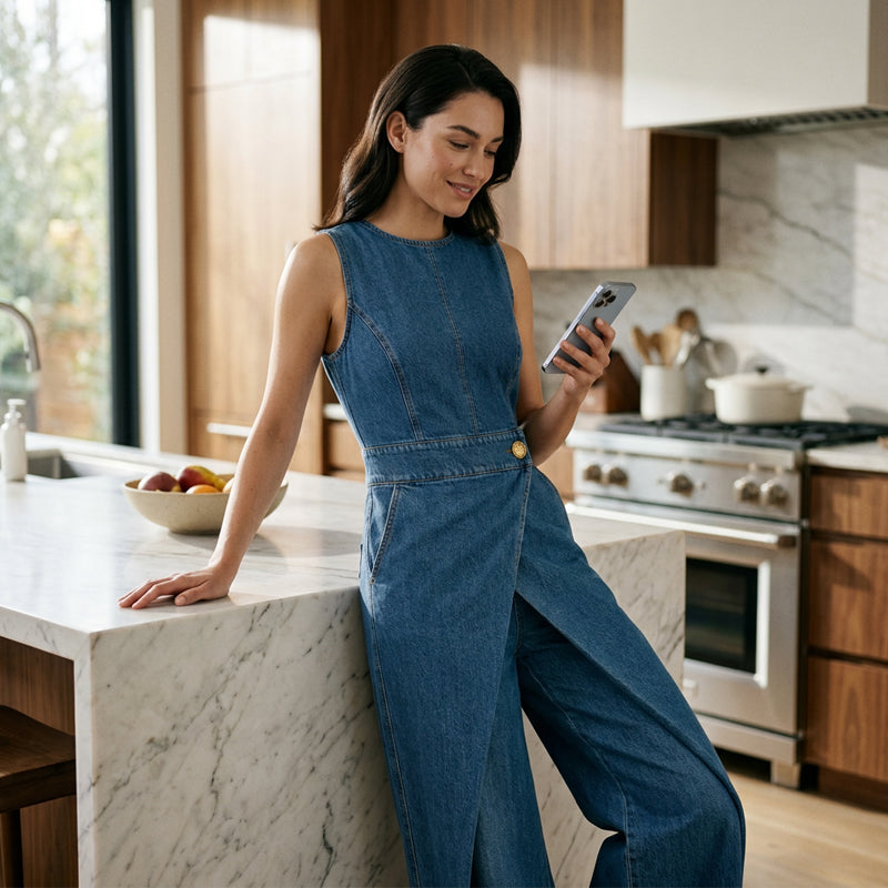 ⌛Limited-time offer-Women's Sleeveless Asymmetric Wrap Denim Jumpsuit