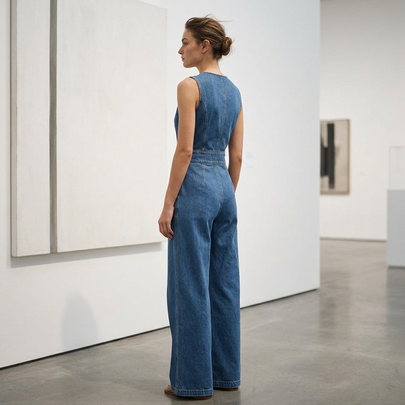 ⌛Limited-time offer-Women's Sleeveless Asymmetric Wrap Denim Jumpsuit