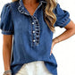Women's Ruffle Collar Denim Top