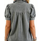 Women's Ruffle Collar Denim Top