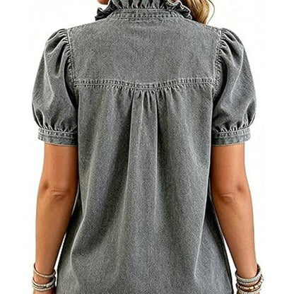 Women's Ruffle Collar Denim Top