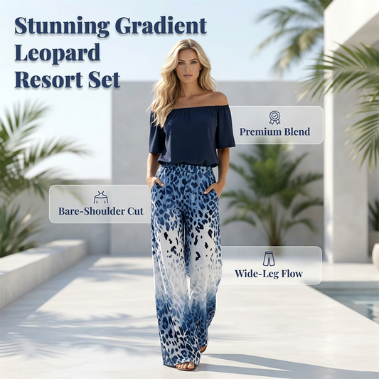 Women's Off-Shoulder Gradient Leopard 2-Piece Outfit
