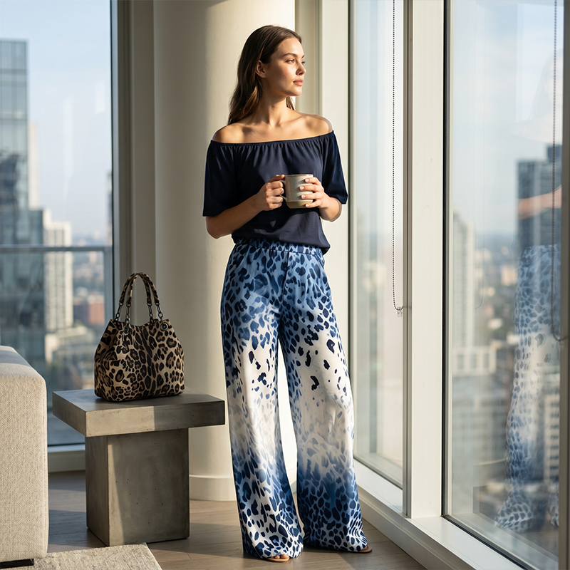 Women's Off-Shoulder Gradient Leopard 2-Piece Outfit
