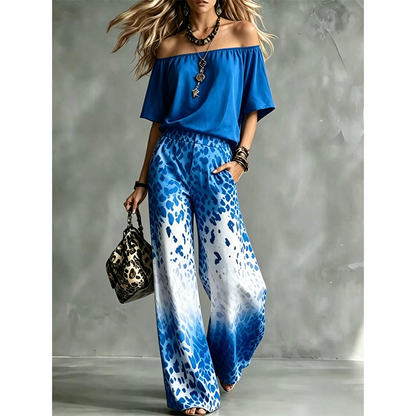 Women's Off-Shoulder Gradient Leopard 2-Piece Outfit