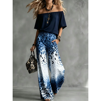 Women's Off-Shoulder Gradient Leopard 2-Piece Outfit