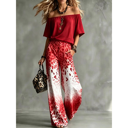 Women's Off-Shoulder Gradient Leopard 2-Piece Outfit