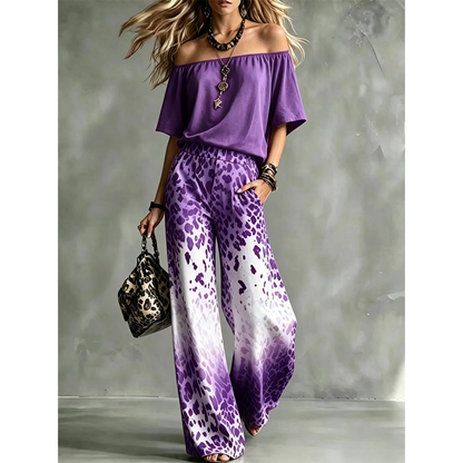 Women's Off-Shoulder Gradient Leopard 2-Piece Outfit