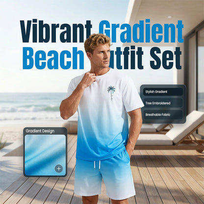 📢📢50% OFF !! ⏰Men's Gradient Short Sleeve and Shorts Set