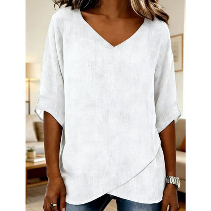 👚 50% OFF NOW! 🌸 Women's Breathable Casual V-Neck Top – Soft cotton & lightweight – Perfect for summer, layering or casual days✨🌿