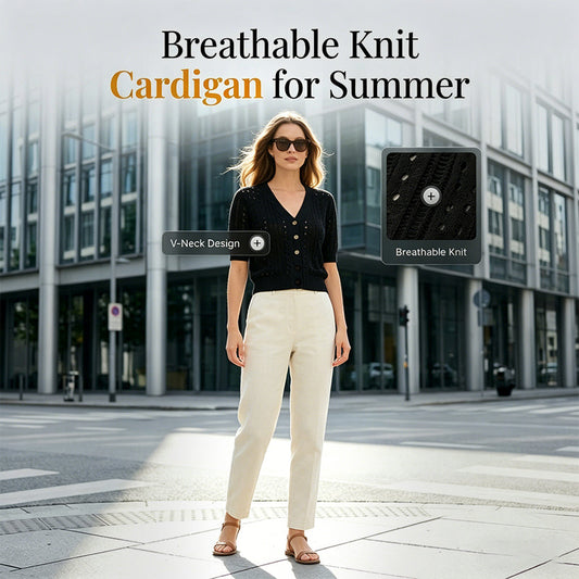 Women's Short Sleeve Hollow-Out Knit Cardigan