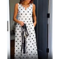 Women Sleeveless Polka Dot Maxi Dress with Pockets V Neck Summer Sundress