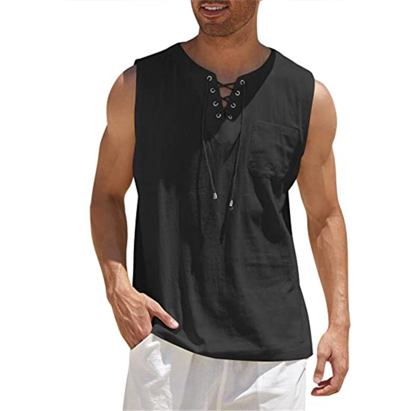 Men's Casual Sleeveless Lace-Up Tank Top