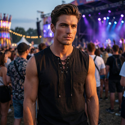 Men's Casual Sleeveless Lace-Up Tank Top
