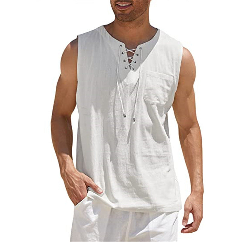 Men's Casual Sleeveless Lace-Up Tank Top